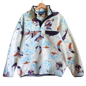 Patagonia Snap T Synchilla Moon Owl Print Pullover Fleece Size Women's Large